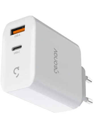 Carregador 65w Duplo Usb & Usb-c Pd Power Gan Duo Geonav Cor Branco